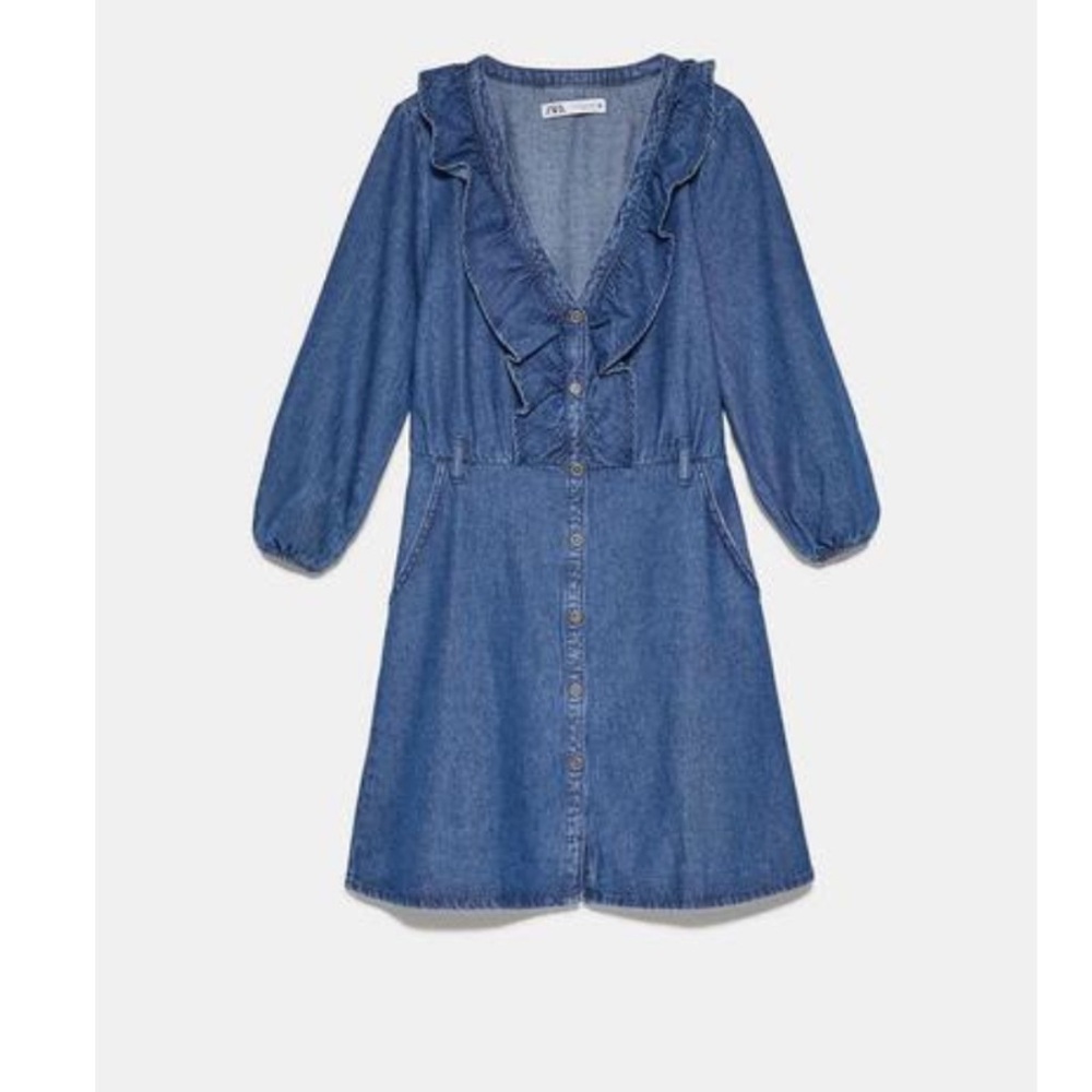 Zara Blue Denim ruffle dress